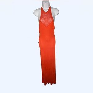 bebe Vibrant Orange Halter Maxi Dress